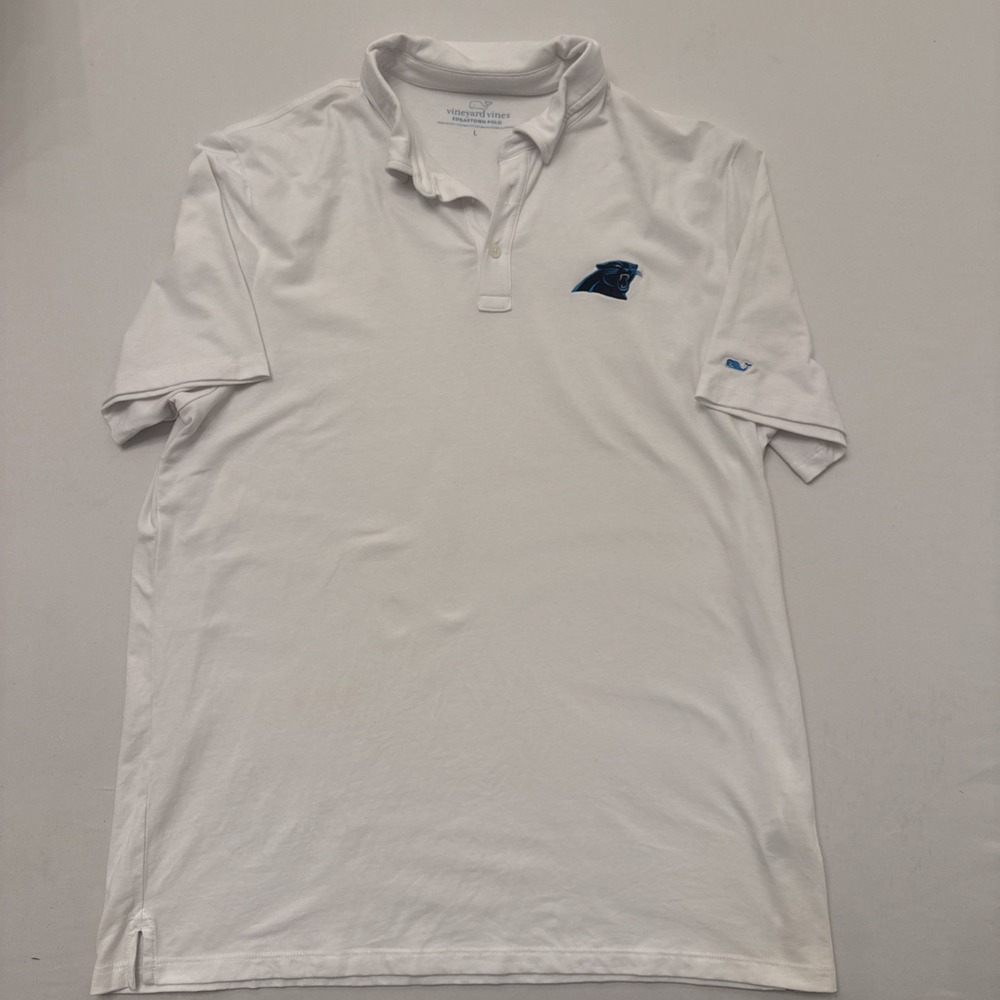 Vineyard Vines Men's Size Large White Carolina Panthers Polo Shirt Short Sleeve
